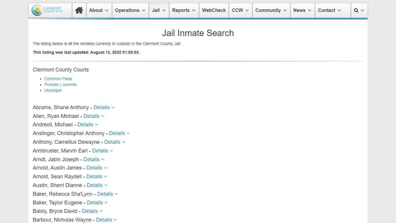 Jail Inmate Search | Clermont County Sheriff